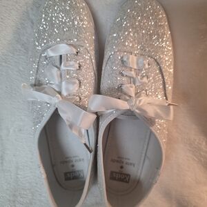 Keds X Kate Spade Glitter Lace Up Flats White Pearl Size 9